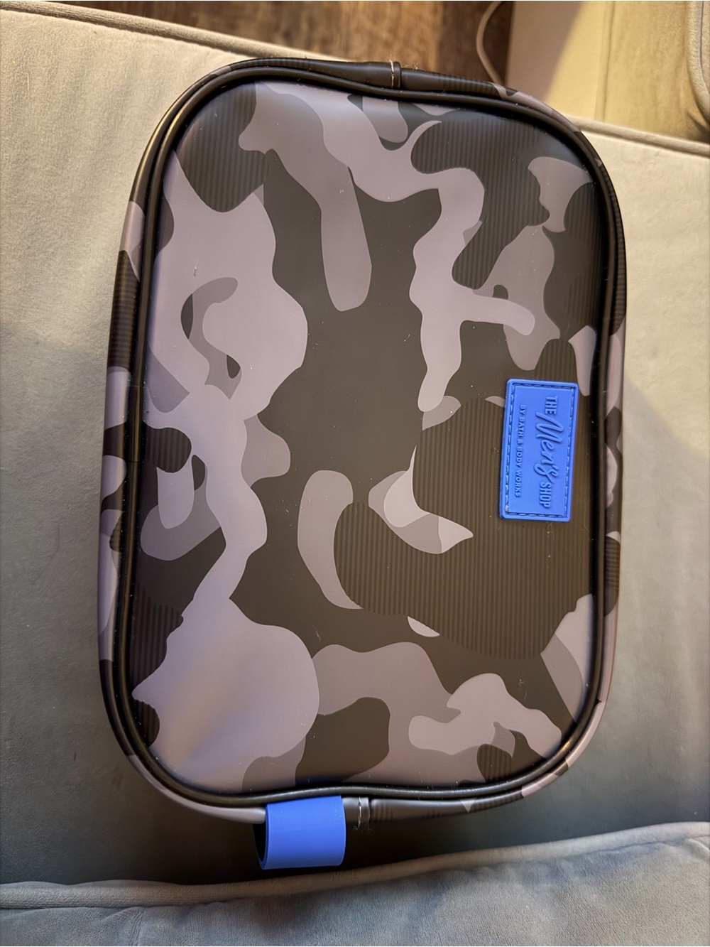 Bath & Body Works Black & Gray Camo Toiletry Bag with Blue Accent